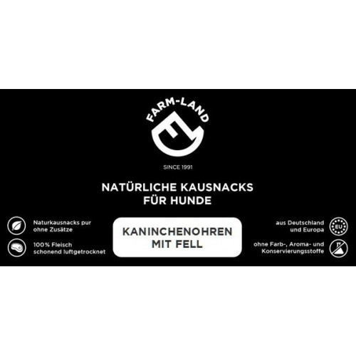 Farm-Land Hundesnack Kaninchenohren mit Fell 100g